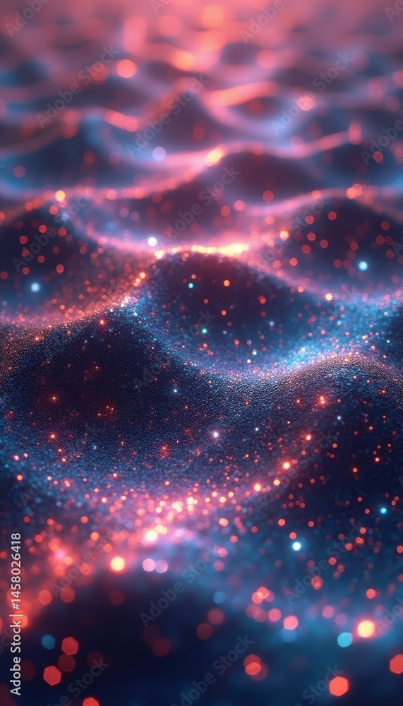 Leinwandbilder abstract iridescent waves of glowing particles shimmer with vibrant red and blue hues, creating a st