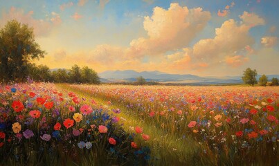 Crisp Morning in a Flower Field, Generative AI