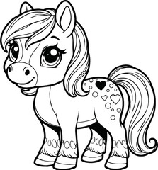 Cute kawaii horse cartoon character coloring page vector illustration.colouring page for kids