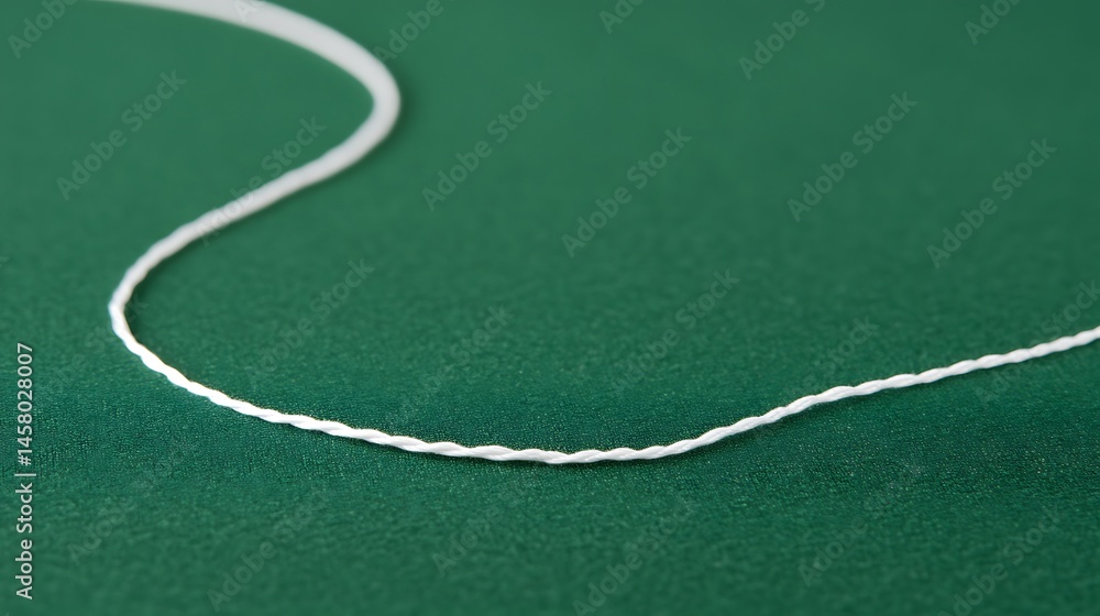 Poster delicate white string on a deep green background showing craftsmanship and detail