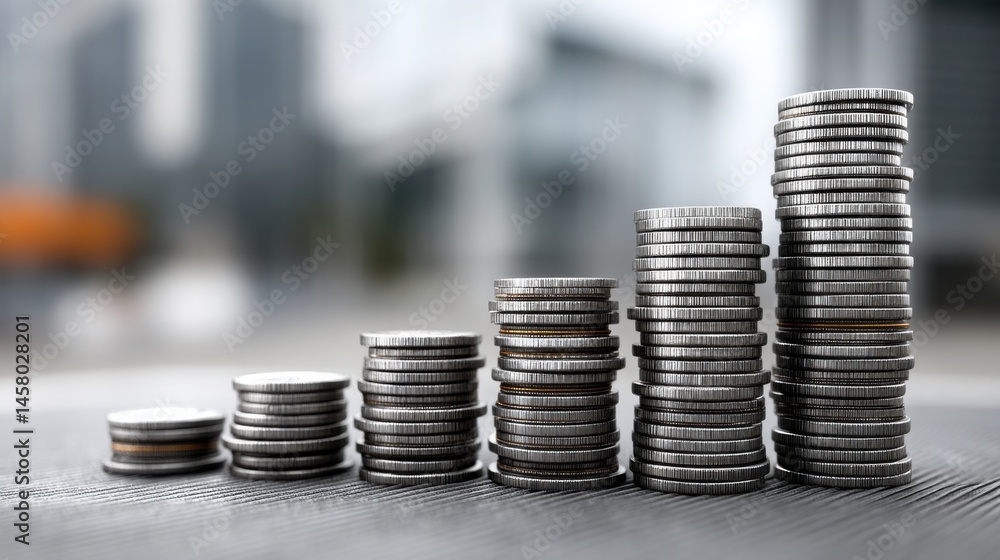 Poster neatly stacked coins representing effective investment management and oversight of asset portfolio f