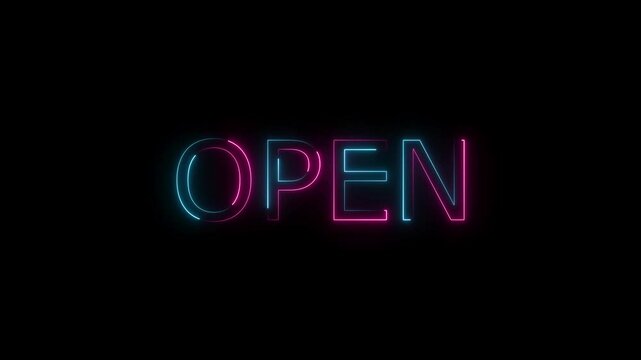 Animated neon Open text glow effect for signage.
