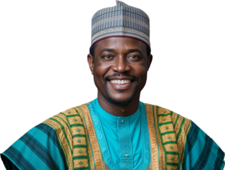 adult nigerian man in a traditional kaftan portrait model transparent background isolated png stock