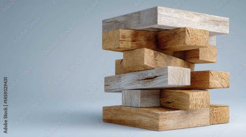 Poster stack of wooden blocks representing the concept of investment risk and the levels of danger associat