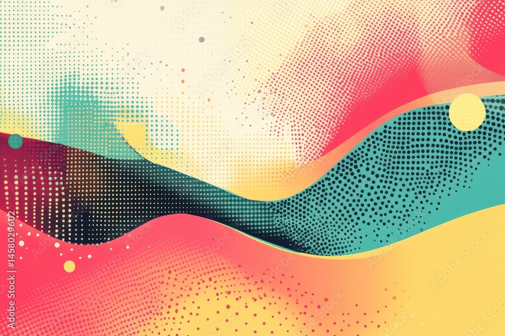Poster colorful abstract background with halftone dots and smooth wavy shapes. ideal for presentations, gra