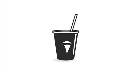 Simple illustration of a paper cup with ice cream and straw.  Possible use Stock illustration for food, drink, or restaurant design