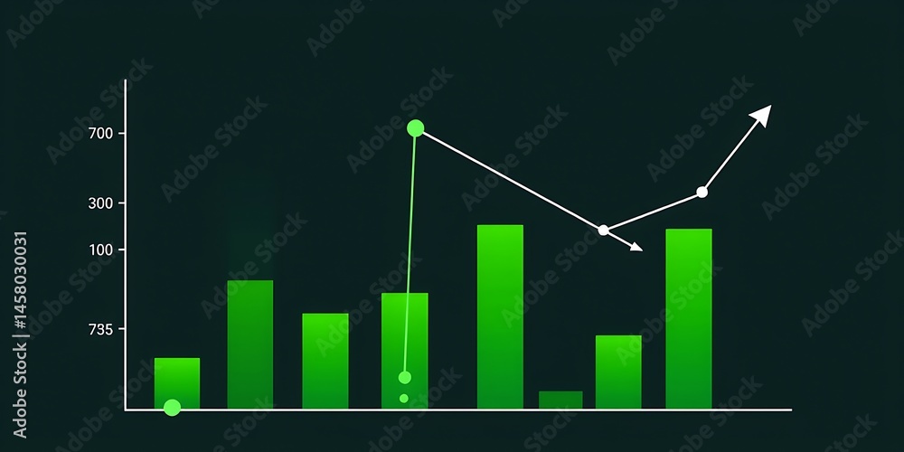 Poster an abstract business chart depicting financial growth and performance with green data elements