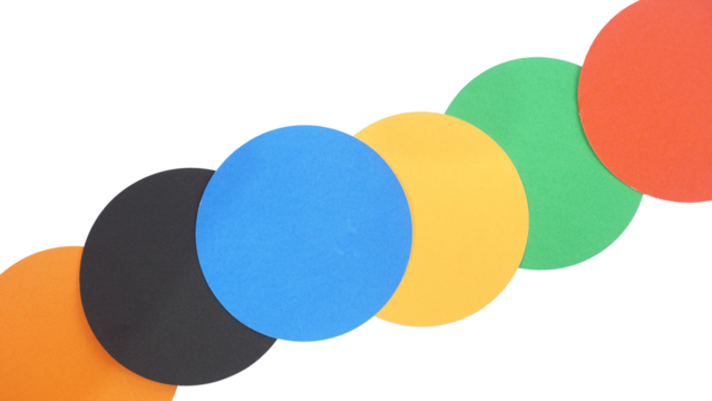 Blank colorful round adhesive paper sticker label isolated on transparent background