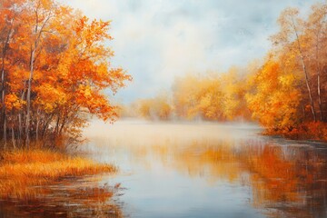 Fototapeta premium Autumn trees reflected in water on a white background