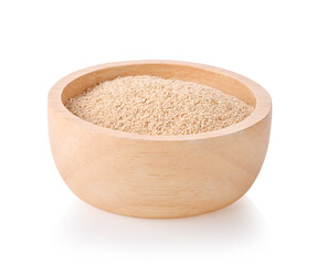 Ground Roasted Glutinous Rice in wooden bowl isolated on white background