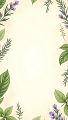A seamless botanical background entirely filled with illustrated herbs like rosemary, thyme, sage, and basil on a soft cream or parchment backdrop