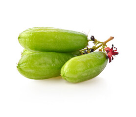 Averrhoa bilimbi L., belimbing wuluh. Averrhoa bilimbi fruits or Belimbing slice on a white background