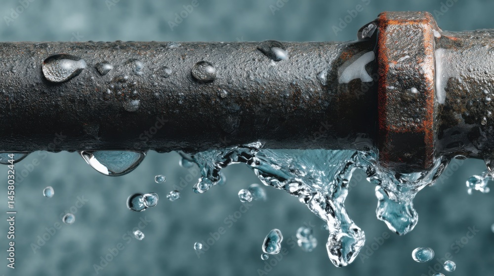 Poster water dripping from a pipe illustrating controlled capital flow and liquidity pipeline icon concept 