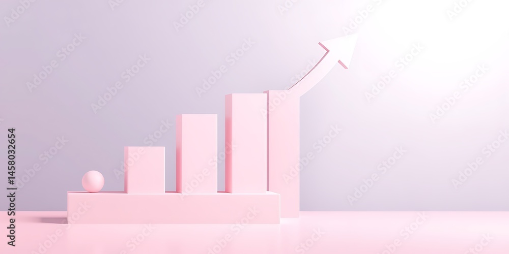 Aufkleber conceptual illustration of a pink bar graph with an upward pointing arrow symbolizing growth