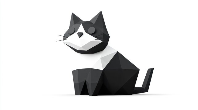 3D polygonal black and white cat figurine