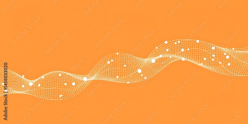 Poster elegant flowing wave of interconnected dots pattern design with an orange color scheme
