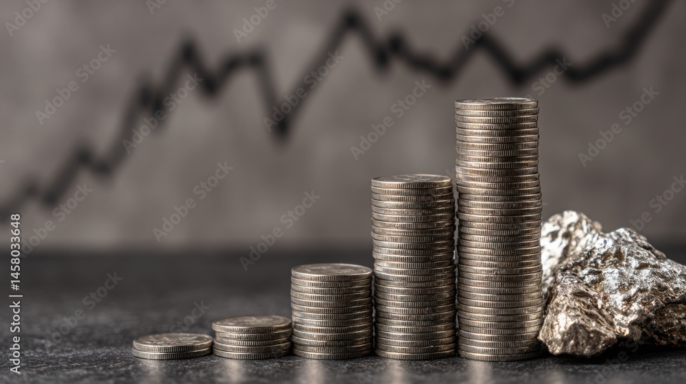 Aufkleber a stack of coins resting on a rock symbolizing financial growth and insightful long-term stock holdi