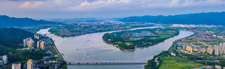 Naklejka premium Panoramic aerial photography of Xinsha Island, Fuyang District, Hangzhou, China