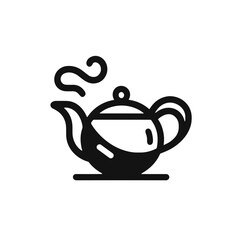 Obraz premium Minimalistic black-and-white teapot with steam icon illustration, professional line art style