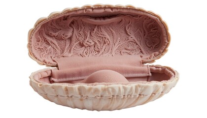 Sunglass case shaped like a seashell with microfiber lining, stylish accessory isolated on white background