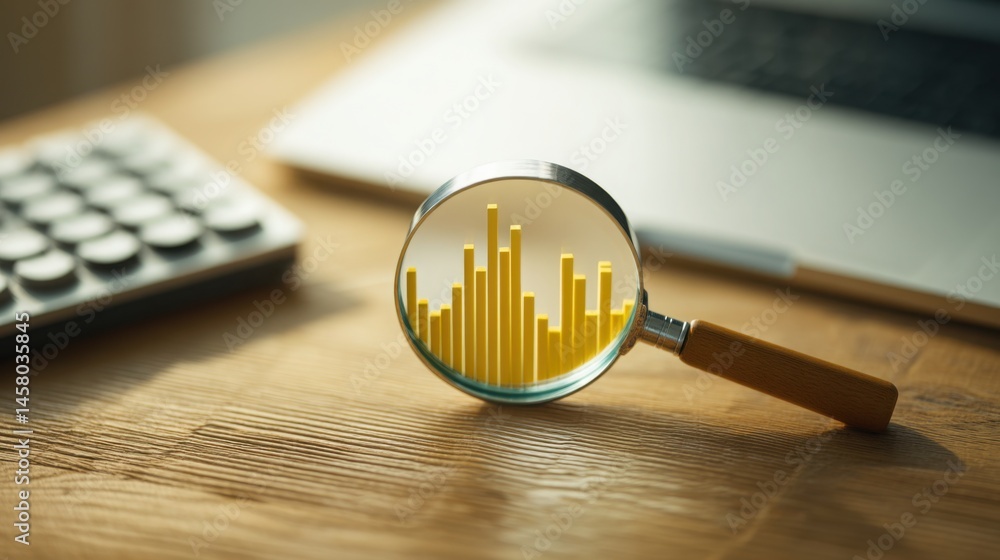 Aufkleber computer keyboard with a magnifying glass representing market analysis and assessment of trading env