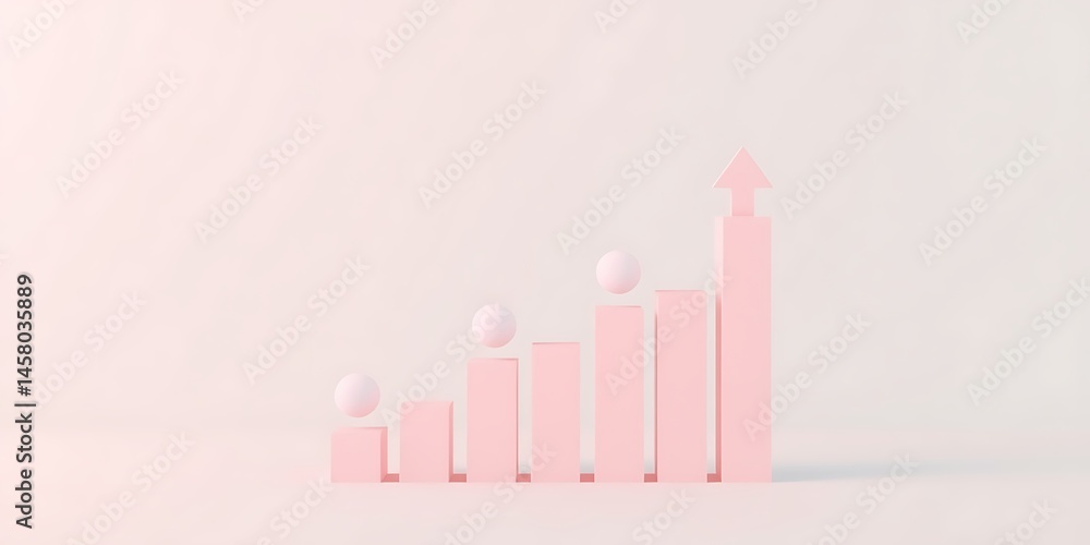 Aufkleber minimalist 3d render of a rising bar chart with an arrow indicating growth and success