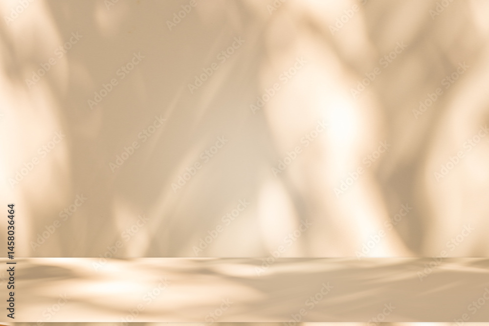 Aufkleber wall interior background, studio and backdrops show products. with leaf shadow from window color bei
