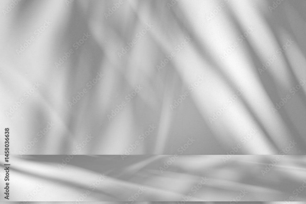 Aufkleber Wall interior background, studio and backdrops show products.with shadow from window color white and grey. background for text insertion and presentation product	