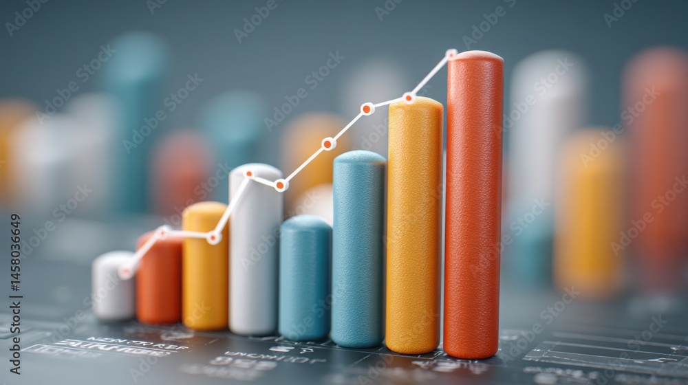 Poster digital graph displayed on a computer screen representing market expansion and economic growth in tr