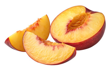 Fresh nectarine slices isolated on transparent background