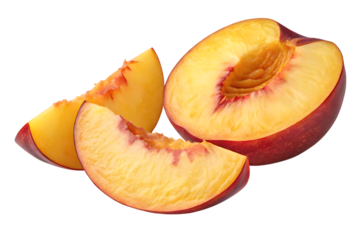 Fresh nectarine slices isolated on transparent background