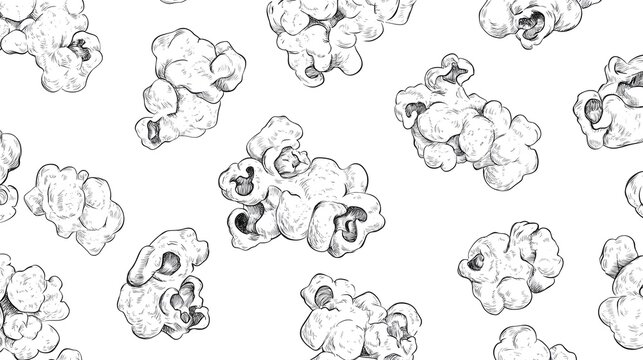 Hand-drawn popcorn pattern on a white background.