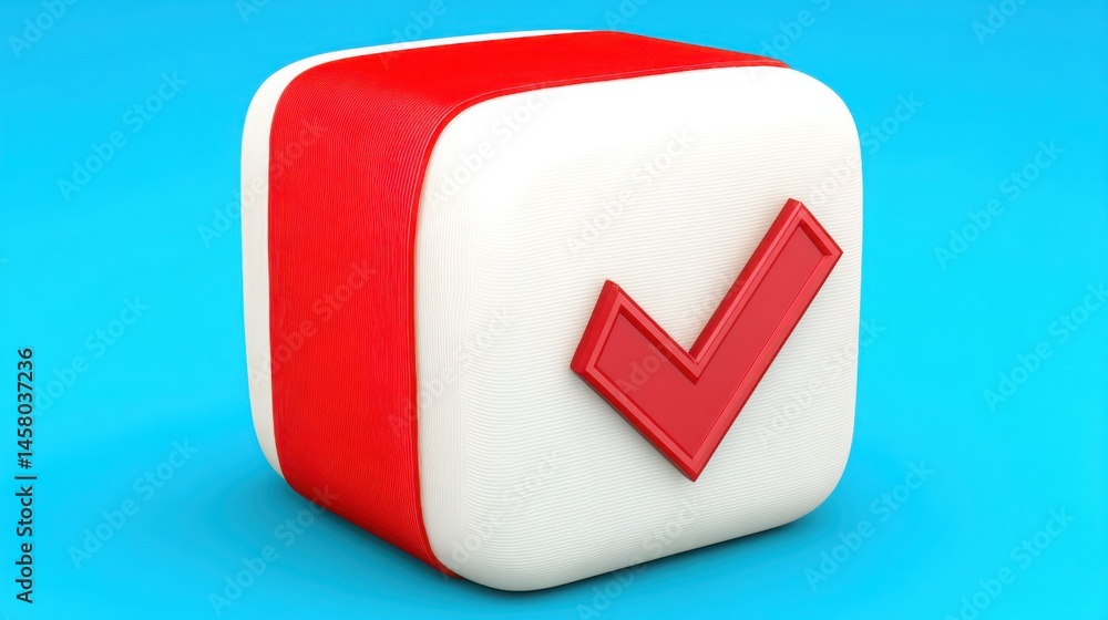 Poster close-up of a red and white square button symbolizing action and feedback in a modern technological 