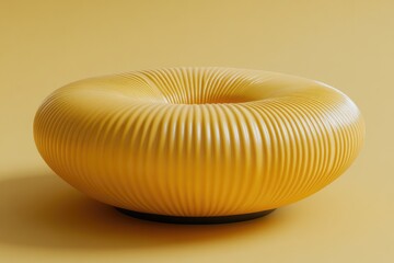 Yellow, ribbed, donut-shaped object