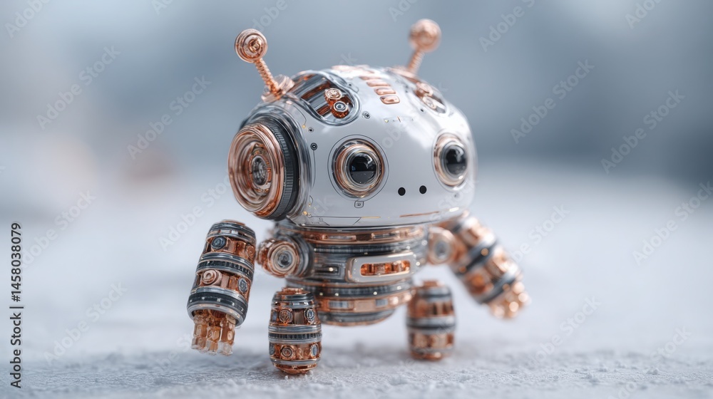 Aufkleber playful robot toy representing micro-investment engine and smart fragmentation in finance and techno
