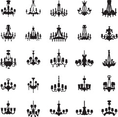 Diverse Chandelier Silhouettes Elegant Lighting Vector Set