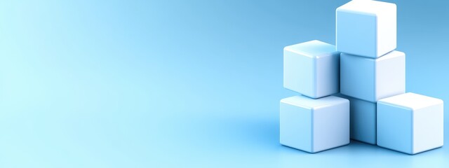 Stacked white cubes on a light blue background