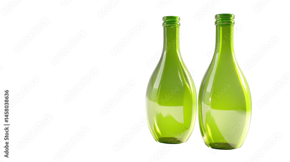 Poster digital illustration of two lime green glass bottles with a smooth, reflective surface. the bottles 
