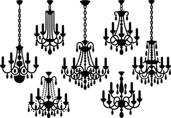 Diverse Chandelier Silhouettes Elegant Lighting Vector Set