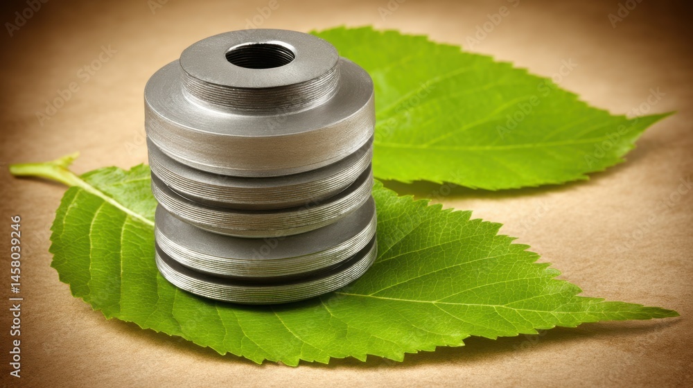 Poster unique metal object displayed on a leaf creating a natural composition of calmness and serenity in t