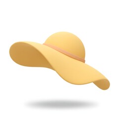 Obraz premium Elegant Yellow Sun Hat Summer Fashion Accessory, Wide Brim, 3D Render