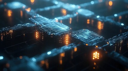 A futuristic blockchain network with glowing nodes and digital connections