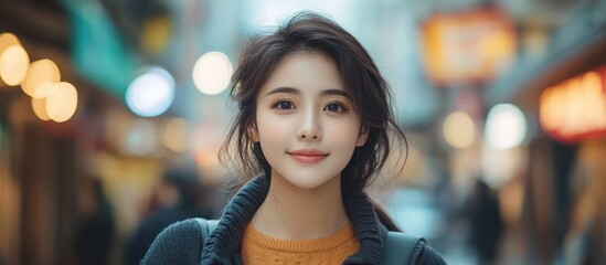 Fototapeta premium Smiling Woman Portrait in City Street