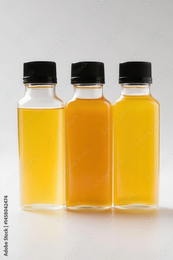 Aufkleber three bottles of fresh juice in a row on a white background ready for consumption