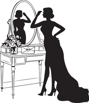 woman applying makeup in front of mirror clip art preview