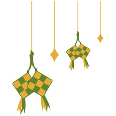 Hanging Ketupat Decoration. 
Eid Al Fitr Line Art Pro Vector.