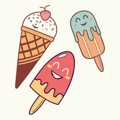 Summer Ice Cream Pattern Elements Vector, 