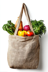 Bag of groceries on white background