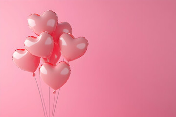 Pink heart-shaped balloons floating against a matching pink background.