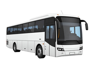 Modern White Tour Bus Isolated on White Background